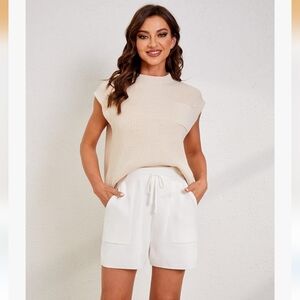 Set: Cream Sleeveless Knit Top and White Shorts  Medium